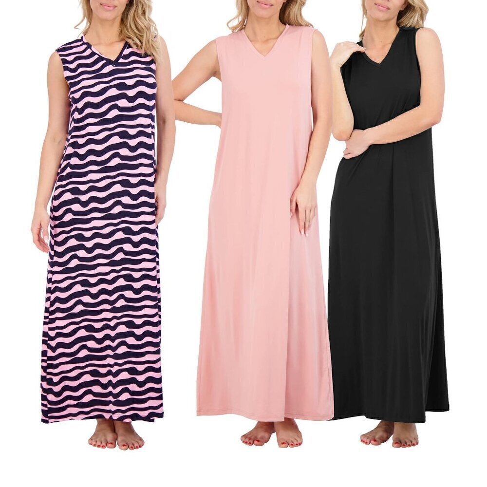 Real Essentials 3 Pack: Soft Tank Nightgown Sleeveless Nightshirt Sleep Small